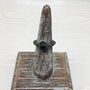 HANDCRAFTED Hematite w/glass tiger teal Stretch Bead Ring